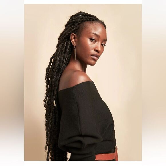 Banana Republic Colleta Off-Shoulder Sweater Dress Size M Black - Picture 2 of 7